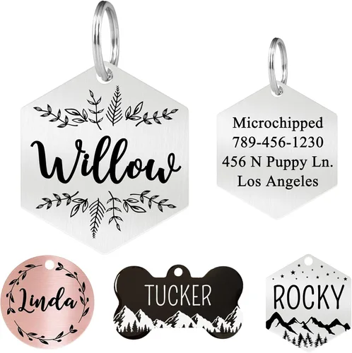 Miniatura 14 de Ultra Joys - Etiquetas de identificación de mascotas de acero inoxidable - Grabado personalizado en la parte delantera y trasera, etiquetas