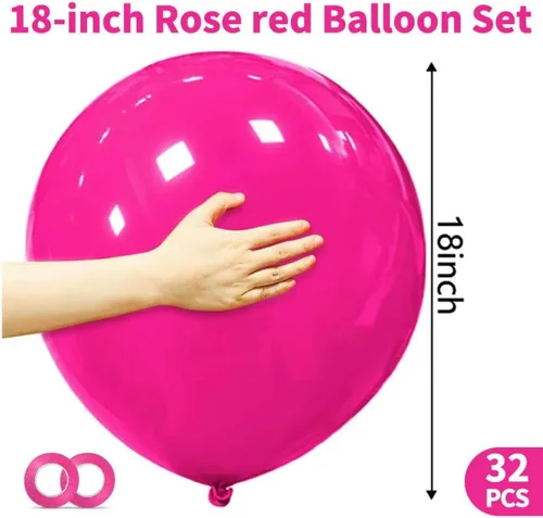 Miniatura 3 de 32 globos rosa intenso de 18 pulgadas, globos grandes redondos de látex para fiestas, para decoraciones de cumpleaños y bodas. C12-rosa intenso