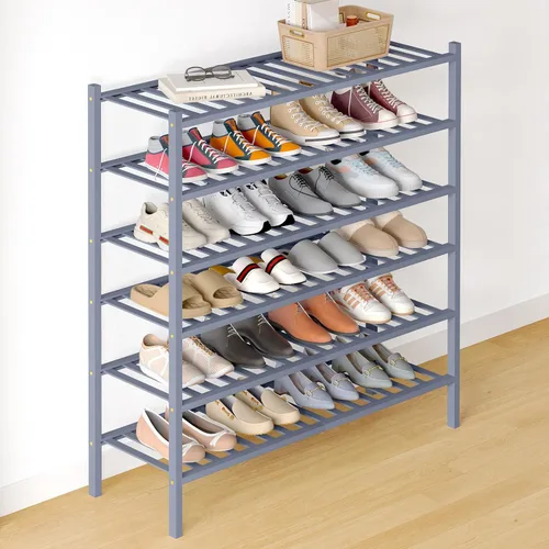 Miniatura 74 de Smiry Zapatero de bambú para clóset, organizador de zapatos apilable de 4 niveles largo de madera, estante de almacenamiento de zapatos Negro
