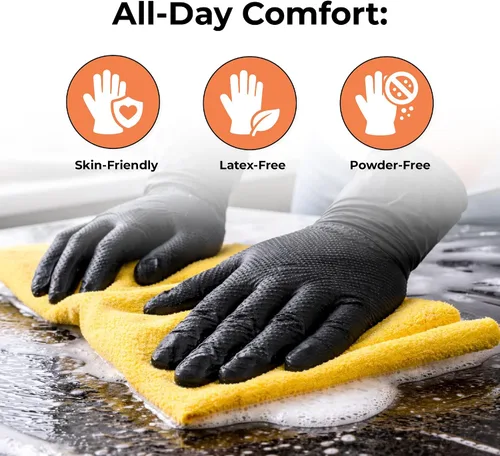 Miniatura 5 de Guantes de Nitrilo 10 mil Naranja Grande, 100 unidades, Sin Polvo, Antideslizantes, Diamante, Extra Gruesos, Sin Látex