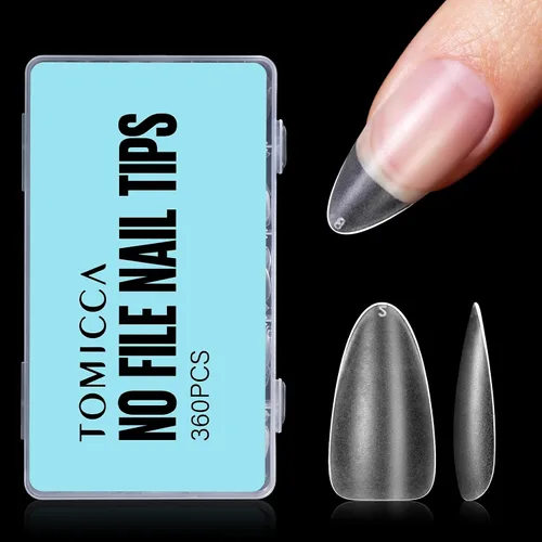 Miniatura 28 de TOMICCA Puntas de uñas extra cortas en forma de ataúd, 240 piezas de uñas postizas acrílicas de cobertura completa para manicura con extensión, 15