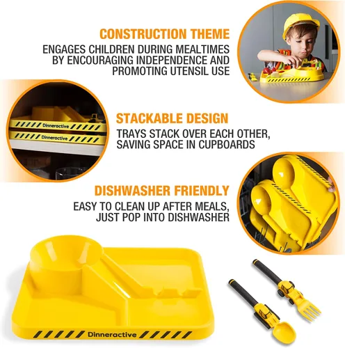 Miniatura 4 de Dinneractive Juego de comedor para niños – 3 piezas con temática de construcción y platos para niños pequeños – Tenedores y cucharas para niños