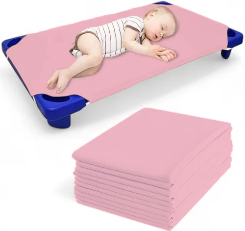 Miniatura 10 de Paquete de 6 sábanas para cuna preescolar para guardería, tela de mezcla de poliéster con esquinas elásticas para cunas que se adaptan a 22 x 40