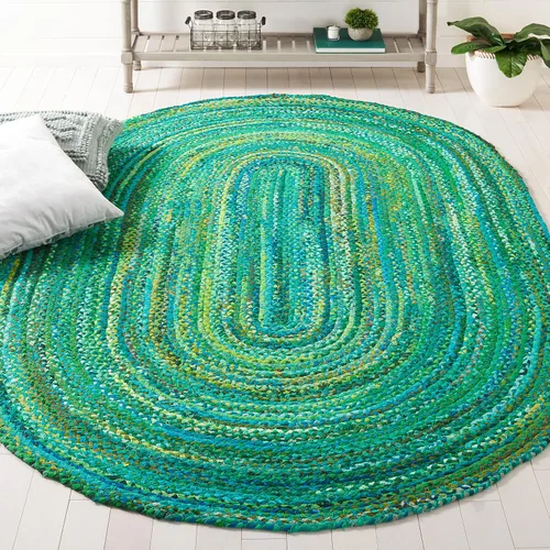 SAFAVIEH - Colección Trenzada Alfombra de área - 5' x 8' Ovalada, Verde, Algodón Reversible Hecho a Mano de Cabaña de Campo, Ideal para Áreas de