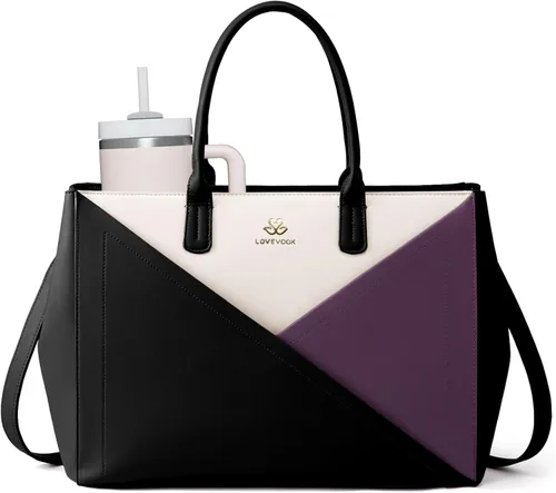Miniatura 7 de LOVEVOOK Bolsa de mano para laptop para mujer con soporte para tazas grande, bolsa de trabajo de piel sintética de 16 pulgadas, bolsa de mano