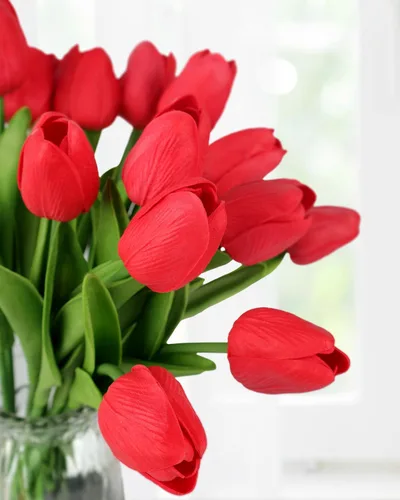 Miniatura 4 de MACTING - 30 flores artificiales de tulipán, tulipanes falsos de tacto real, flores artificiales de primavera, tulipanes de imitación para arreglos