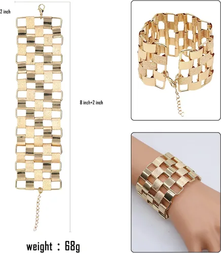 Miniatura 3 de HSQYJ Pulsera bohemia con eslabones geométricos, a la moda, elegante, brillante, explosión de arena, pulseras anchas para mujer, accesorios