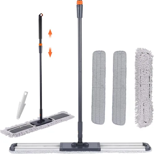Miniatura 6 de Trapeador plano para limpieza de suelos. Trapeador húmedo de microfibra resistente, limpieza profunda para madera dura, azulejos y laminados, Juego