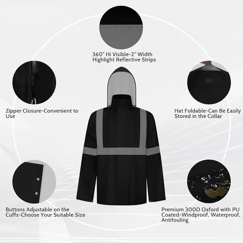 Miniatura 45 de TCCFCCT Chaqueta de lluvia de alta visibilidad para hombre, impermeable, abrigo de lluvia de alta visibilidad para hombres y mujeres con capucha