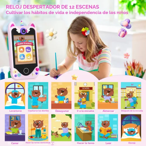 Miniatura 3 de Teléfono inteligente para niñas y niños, juguete de aprendizaje para niños de 3 a 6 años, teléfono con pantalla táctil, cámaras, reproductor
