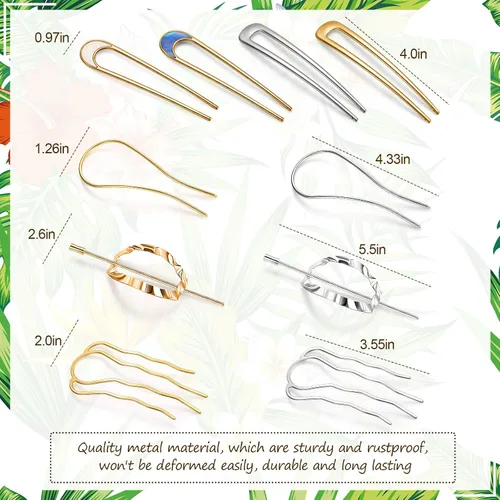 Miniatura 6 de 10 piezas de metal en forma de U ovalada peine lateral horquilla horquilla clip palo moño updo palos oro plata chignon pin agarres para mujeres