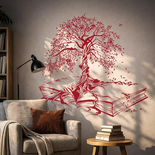 Miniatura 16 de Vinilo adhesivo para pared, diseño de árbol de hojas, biblioteca de conocimiento, sala de lectura, decoración grande (ig5200)