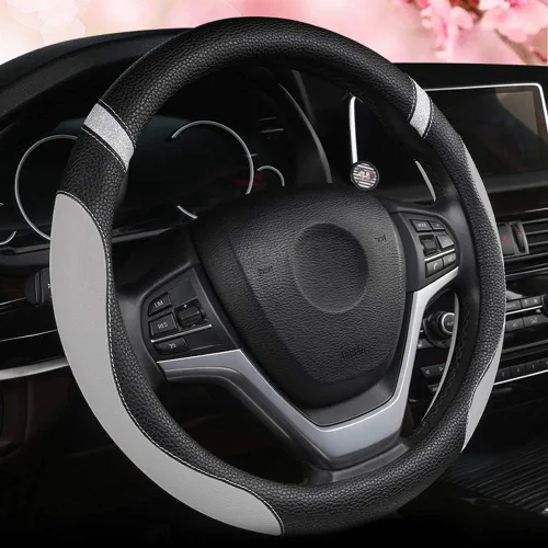 Miniatura 12 de Cxtiy - Funda de cuero para volante, universal para mujer, para auto, 15 pulgadas (rosa)