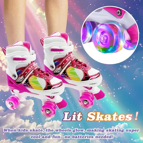 Miniatura 4 de Adjustable Kids Roller Skates for Girls and Boys Ages 3-5 5-8 8-12, All 8 Wheels of Girl's Skates Shine, Safe and Fun Illuminating for Outdoor Rosa