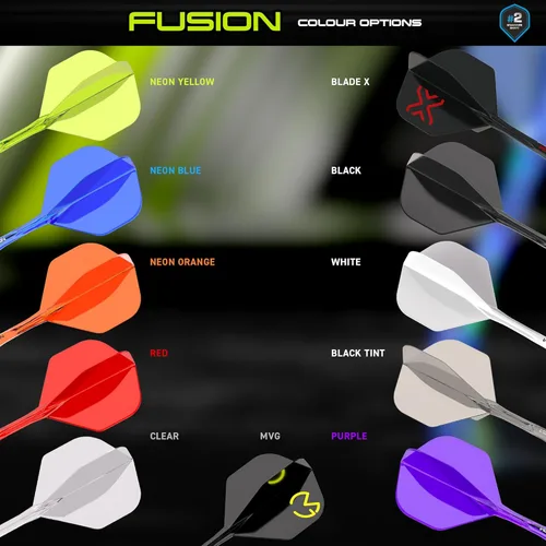 Miniatura 5 de Dardos Winmau Fusion Sistema Integrado de Vuelo y Eje - Forma y Diseño No.2 - Disponible en Corto, Intermedio y Mediano - Claro, Rojo y Morado