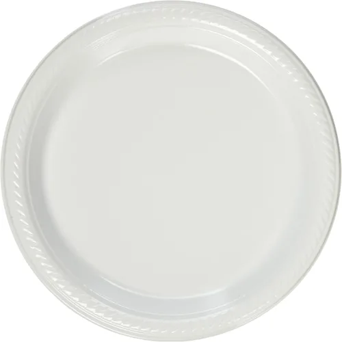 Miniatura 10 de Amscan Platos de plástico desechables redondos dorados – 7 pulgadas (paquete de 50) – Vajilla resistente para fiestas, eventos y uso diario Oro