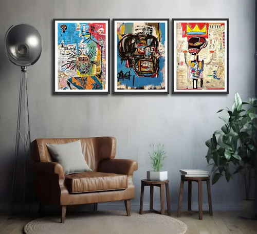 Miniatura 5 de 3 piezas de arte callejero de grafiti azul para decoración de pared, arte moderno, estética, lienzo, pintura, pintura abstracta, póster de hombre