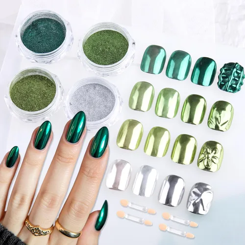 Miniatura 12 de Polvo de uñas cromado, efecto espejo, polvo metálico, 6 colores, bronce, marrón, negro, oro rosa, holográfico, purpurina cromada, pigmento en polvo