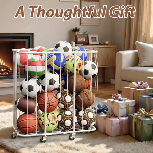Miniatura 7 de YKDIRECT Organizador de bolas rodantes de 250L con ruedas de bloqueo, cesta de almacenamiento grande para baloncesto, fútbol, fútbol, voleibol