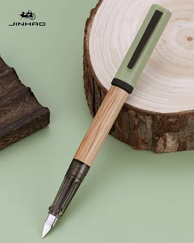 Miniatura 2 de Jinhao 58 - Pluma estilográfica de madera de roble natural hecha a mano, punta fina con tapa de rosca y convertidor de tinta, elegante regalo Verde