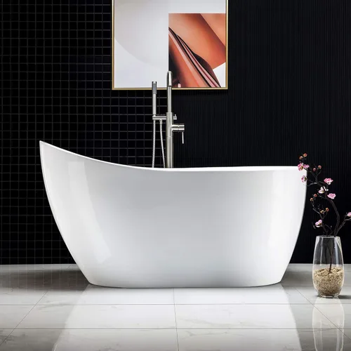 Miniatura 11 de Woodbridge BTA1507 BN - Bañera de acrílico independiente de 54 pulgadas, contemporánea, desbordamiento y drenaje BTA1507-B, con grifo de níquel