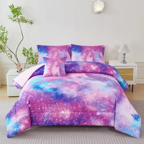 Miniatura 10 de PERFEMET Juego de edredón tamaño Queen con sábanas, juego de ropa de cama de 6 piezas con teñido anudado arcoíris para niñas, juego de edredón Azul