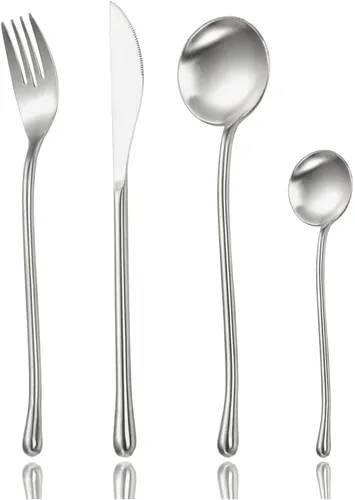 Miniatura 14 de JASHII Juego de cubiertos dorados mate, servicio para 2, juego de cubiertos de acero inoxidable 18/10 con acabado satinado, utensilios de cocina