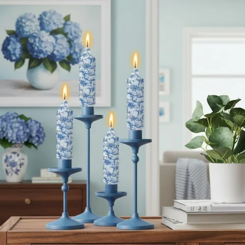 Miniatura 70 de Candelabros cortos de 5 pulgadas con velas cónicas verde oscuro, 4 piezas para cena, hogar, boda, fiesta, decoración
