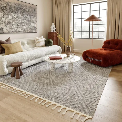 Miniatura 10 de Rugs USA Balboa Beige, 6 pies 7 pulgadas x 9 pies, azulejo texturizado, borla, suave y acogedor, alto tráfico, resistente a las manchas, fácil