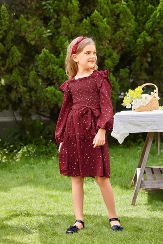 Miniatura 3 de GRACE KARIN Vestido de otoño para niñas, de manga larga, con volantes, escalonado, brillante, vestido de fiesta de invierno para niñas, talla 5-12