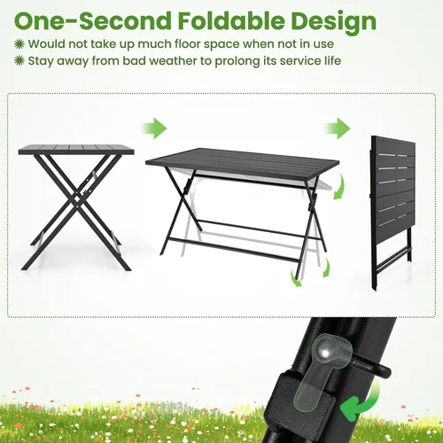 Miniatura 7 de Tangkula Juego de comedor plegable de 5 piezas para 4, mesa de comedor rectangular grande de metal y 4 sillas plegables de patio, mesa y sillas al