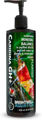 Brightwell Aquatics Caridina GH+ Suplemento mineral restaura el sodio de calcio, magnesio y potasio en agua suave RO/DI para la cría de camarones y