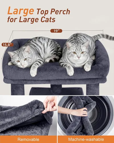 Miniatura 2 de Árbol para gatos grandes, 19 x 15.8 pulgadas, percha grande para gatos adultos, torre para gatos de 23.6 pulgadas con poste rascador, condominio