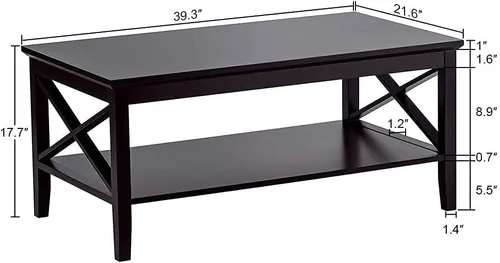 Miniatura 2 de Mesa de centro ChooChoo Oxford con patas más gruesas, mesa de centro de madera negra con almacenamiento para la sala de estar