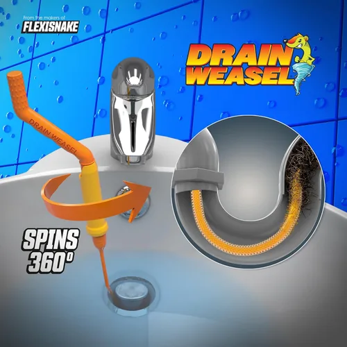 Miniatura 2 de FlexiSnake Herramienta para eliminar obstrucciones de pelo de serpiente, comadreja de drenaje, tubería, baño, limpiador de drenaje de bañera, 30