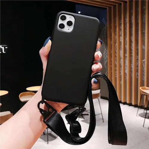 Miniatura 2 de Compatible con iPhone 12 Pro Max, funda cruzada para teléfono con cordón, bonita funda de silicona suave con correa ajustable para el hombro, Negro
