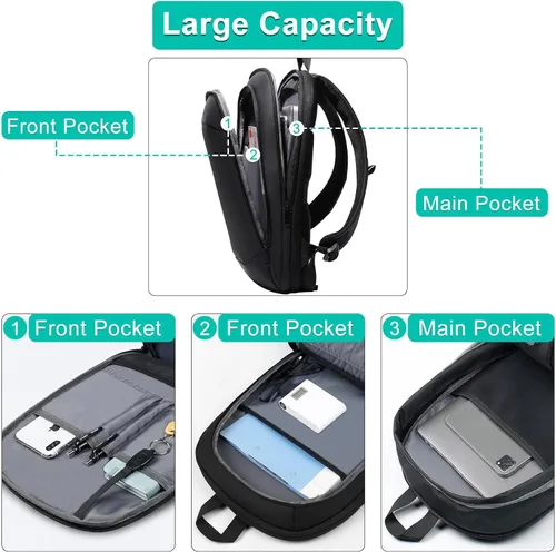Miniatura 4 de hk Mochila de negocios para hombres de 15.6 pulgadas, delgada y expandible, impermeable, mochila de viaje para laptop, bolsa de trabajo ligera