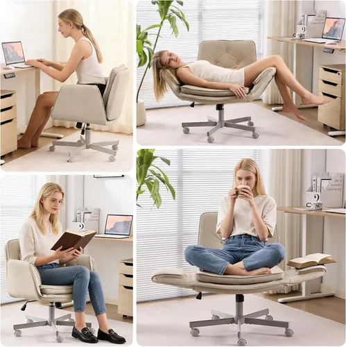 Miniatura 5 de MOJAY Criss Cross Chair, Vanity Chair, Pretty Fancy Desk Chair, Cross Legged Office Chair for Girls, 360°Swivel Height Adjustable Reception Chair
