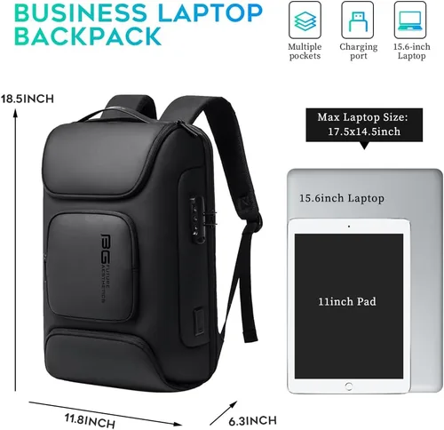 Miniatura 4 de BANGE Mochila de negocios, mochila para laptop con puerto de carga USB, mochilas de negocios delgadas para 15.6 pulgadas, mochila de viaje