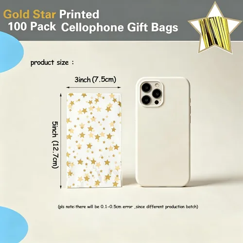 Miniatura 2 de 100 bolsas de regalo con estampado de estrellas de 3 x 5 pulgadas, bolsas de regalo de celofán, bolsas de regalo de celofán, bolsas de regalo
