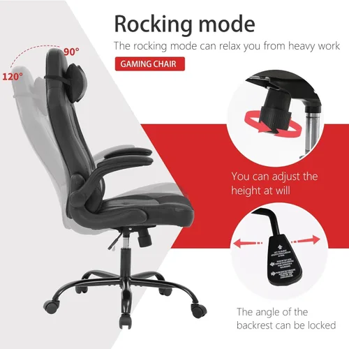 Miniatura 5 de Silla de videojuegos, silla de computadora con respaldo alto, silla de oficina egonómica, silla de videojuegos de piel sintética, silla ejecutiva