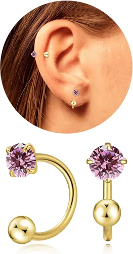 Miniatura 25 de Pequeños aretes de piedra natal natural de 0.118 pulgadas para mujeres, adolescentes y niñas, pequeños aretes de medio aro para cartílago