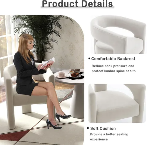 Miniatura 5 de Modernas sillas de comedor, silla de sherpa tapizada de terciopelo con respaldo, silla de tocador Boucle ensamblada cómoda para cocina, comedor