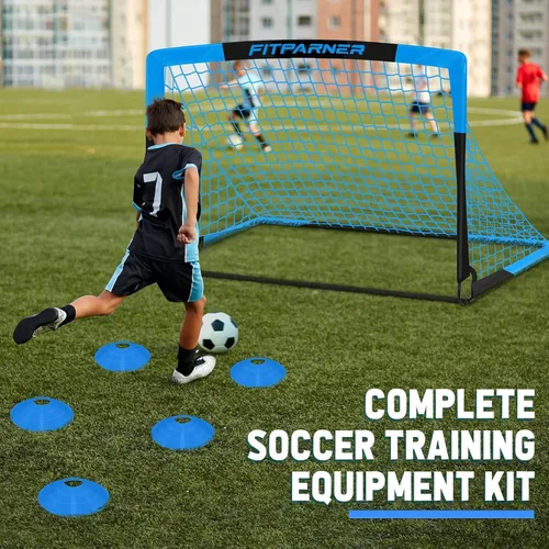 Miniatura 7 de Juego de 2 redes de fútbol portátiles con pelota, conos, kit completo de equipo de entrenamiento para niños pequeños, jóvenes, niños de 3 a 14 años