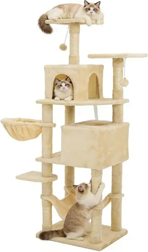 Miniatura 21 de Árbol para gatos de 35.8 pulgadas con cama doble para gatos y hamaca, rascador de felpa con plataforma cómoda para dormir y pelota de juguete