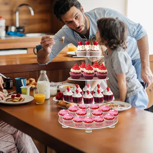 Miniatura 4 de YestBuy Soporte redondo de acrílico para cupcakes de 4 niveles con base, soporte premium para cupcakes, torre de exhibición de cupcakes de acrílico