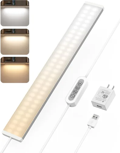 ASOKO Luz para debajo del escritorio, iluminación LED regulable de 16 pulgadas para debajo del gabinete, luz de gabinete con enchufe USB para