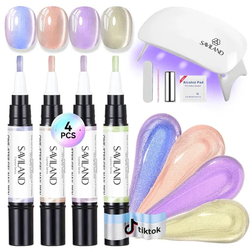 Miniatura 10 de SAVILAND Glazed Nails - Esmalte de uñas de gel de un solo paso: 0.5 onzas de esmalte de gel de ojo de gato, bolígrafo de arte 5 en 1 Jelly Silver