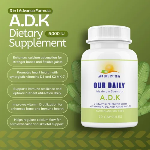 Miniatura 2 de Daily Vites, Suplemento vitamínico ADK de 5000 UI – 180 cápsulas – Vitamina A, D3 y K2-MK7 de alta potencia – Formulado por médicos para apoyo óseo