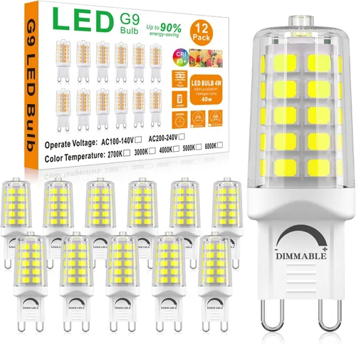Miniatura 9 de BAOMING Bombilla LED G9 regulable de 4 W, equivalente a halógeno T4 G9 de 40 W, 2700 K blanco cálido suave, 120 V sin parpadeo, iluminación de araña